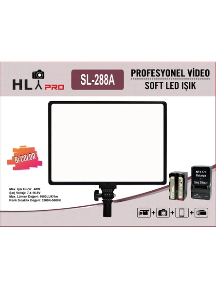 Hlypro SL-288A Profesyonel Video Soft LED Işık Batarya + Şarj