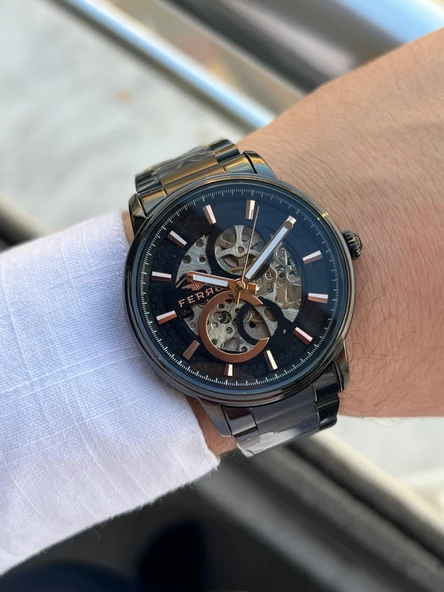 Ferro 2 Yıl Garantili Otomatik Mekanizma 3 Atm Su Geçirmez Çelik Kordon Erkek Kol Saati EFM.31399-G - 3