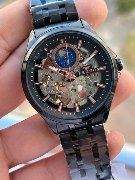 Ferro 2 Yıl Garantili Otomatik Mekanizma 3 Atm Su Geçirmez Çelik Kordon Erkek Kol Saati EXM.40111-G - Resim 6