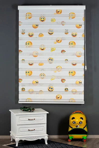 Blind-X Emoji Baskılı Desenli Stor Zebra Perde Çocuk Odası Perdesi ve Mutfak Perdesi Dayanıklı Alüminyum Kasa - 2