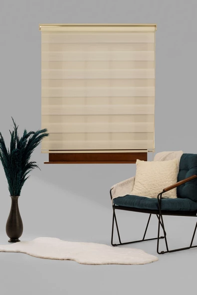 Blind-X Krem Mikro Plise Stor Zebra Perde Balkon Perdesi, Oturma Odası Perdesi (Dayanıklı Alüminyum Kasa) - 2
