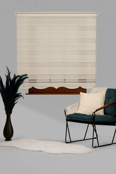 Blind-X Beyaz Geniş Plise Stor Zebra Perde Balkon Perdesi, Oturma Odası Perdesi Alüminyum Dayanıklı Kasa - 3