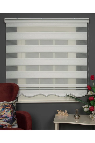 Blind-X Çizgili Simli Stor Zebra Perde Balkon Perdesi, Oturma Odası Perdesi (DAYANIKLI ALÜMİNYUM KASA)