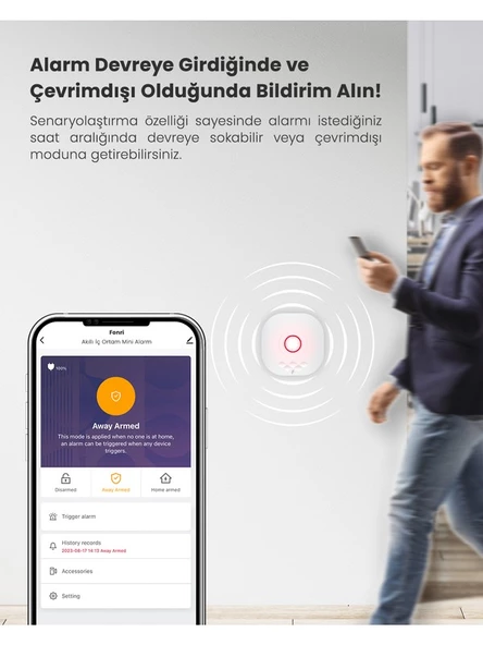 Fonri Akıllı Pratik Alarm Seti, Akıllı Alarm, Akıllı Kapı Pencere Sensörü, Akıllı Hareket Sensörü, Kumanda - 5