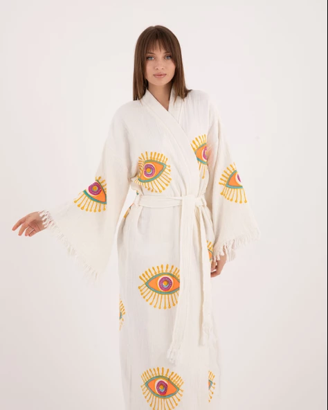 Bornoz ,Plaj Kıyafeti,Kimono , Kaftan ,Sabahlık &   Krizantem Nazar Göz - 7