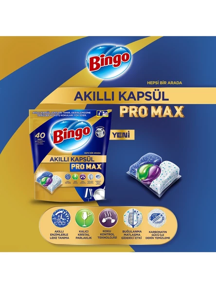 Bingo Akıllı Kapsül Pro Max Bulaşık Makinesi Deterjanı Tableti 40'lı - 2