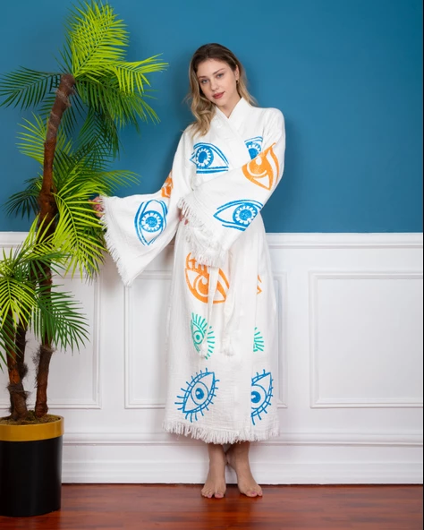 Bornoz ,Plaj Kıyafeti,Kimono , Kaftan ,Sabahlık &   Büyük Renkli Gözler - 5
