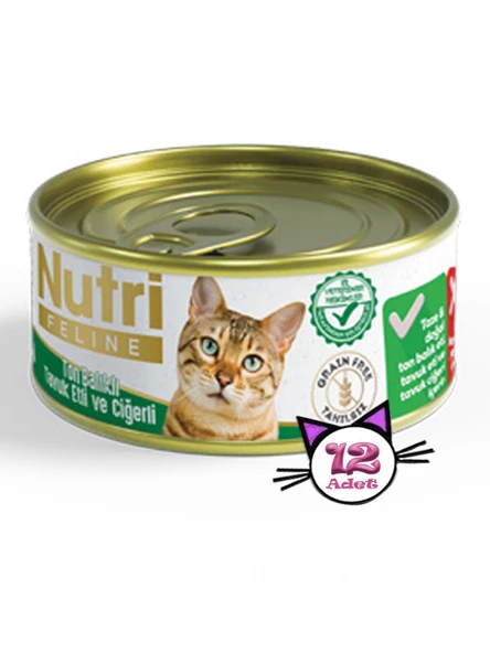 Nutri Feline 85Gr Ton Balıklı Tavuk Etli Ciğerli Tahılsız 12Adet Yaş Kedi Maması