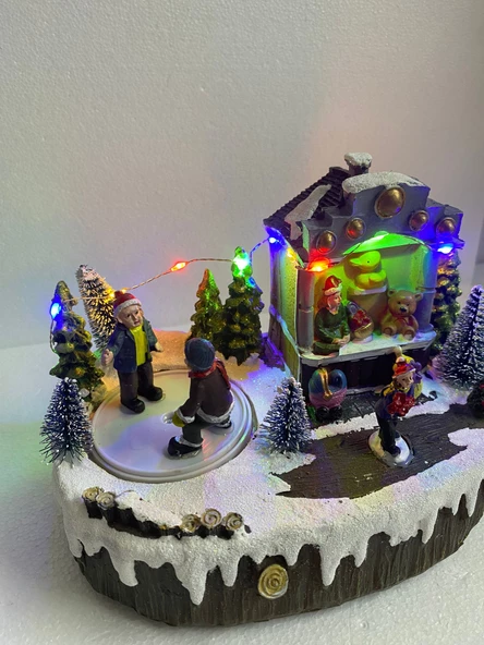 Yılbaşı Evi Sesli Işıklı Hareketli Dönen Buz Pateni - 2