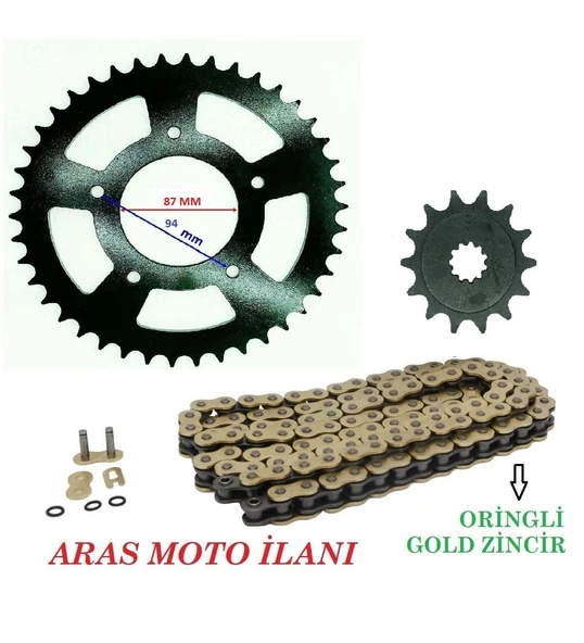Suzuki Gw 250 ,İnazuma 250 Oringli Zincir Dişli Seti (520-120 Bakla Gold Zincir)- ARASMOTO