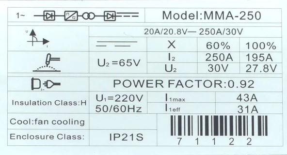 COSUN MMA-250 Mini Çanta Tipi Kaynak Makinası NO:45 (20x9,5x9xm) - 2