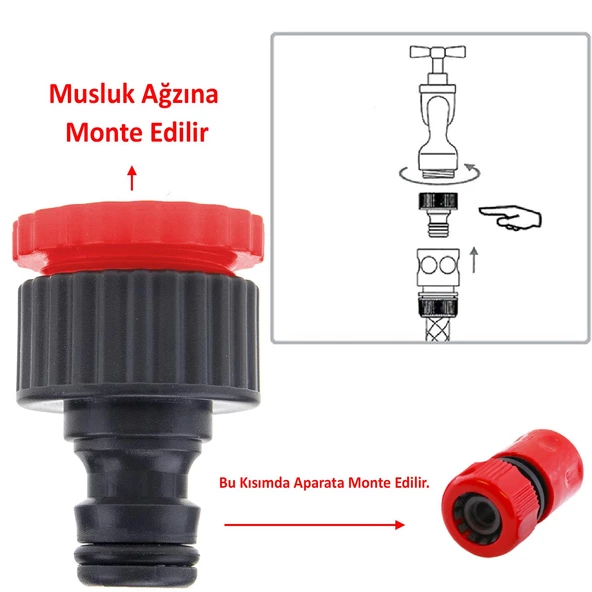 Hortum Sulama Başlığı Seti 4 Parça Su Tabanca Bağlantı Ekleme Aparatı Eki Bahçe Sulama Adaptörü - 5