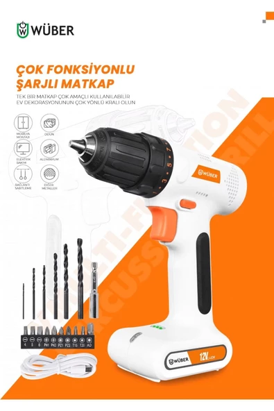 wüber Pro Germany Akıllı Şarjlı Matkap Akülü Vidalama Usb Li Extra Güçlü Araba Şarj Type-c Girişli - 2