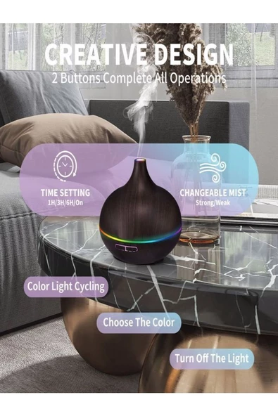 ULTRATEKNO Uzaktan Kumandalı 550ml Aroma Difüzörü Ultrasonik Hava Nemlendirici Buhar Makinesi Rgb 7 Renk Led - 7