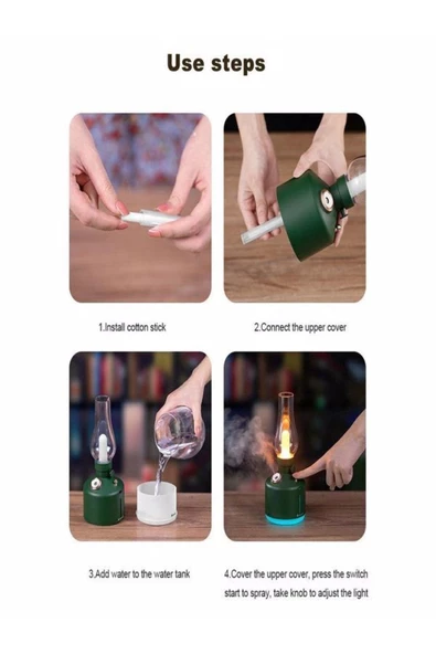 ULTRATEKNO Vintage Şarjlı Gece Lambası & Hava Nemlendirici Buhar Makinesi 280ml - 8