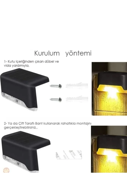 4 Adet L Solar Led Güneş Enerjili Su Geçirmez Köşebent Led Işık Merdiven Veranda - 5