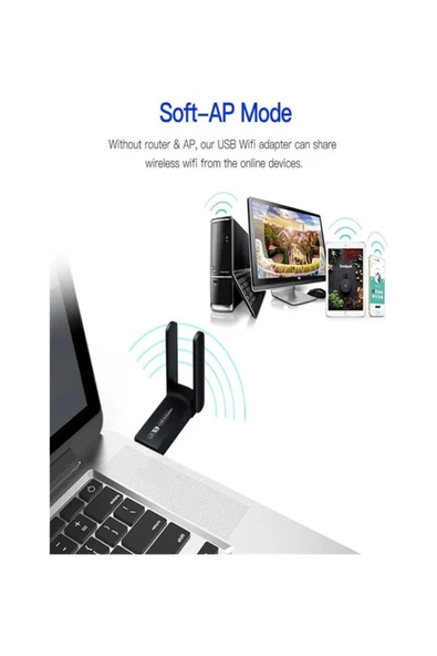 ULTRATEKNO Dual Band Usb 3.0 Adaptör Kablosuz Wifi Alıcı AC1300 Mbps - Güncel Sürüm - 2