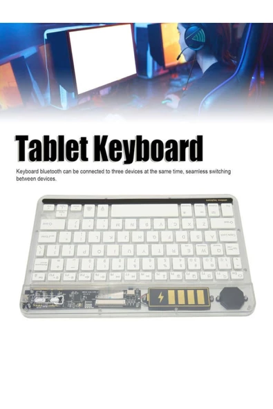 ULTRATEKNO ZR612 Taşınabilir Ultra İnce Tablet Laptop Uyumlu RGB Işıklı Şeffaf Bluetooth Klavye - 2