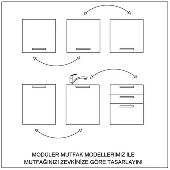 Visas Concept 300 Cm Mdf Gövde Membran Kapak Üç Çekmeceli Leyla Hazır Mutfak - Beyaz - Tezgah Dahil - Resim 5