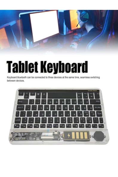 ULTRATEKNO ZR612 Taşınabilir Ultra İnce iPad Tablet Laptop Uyumlu RGB Işıklı Şeffaf Bluetooth Klavye - 2