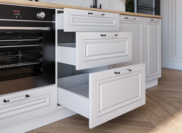 Visas Concept 300 Cm Mdf Gövde Membran Kapak Üç Çekmeceli Leyla Hazır Mutfak - Beyaz - Tezgah Dahil - Resim 3