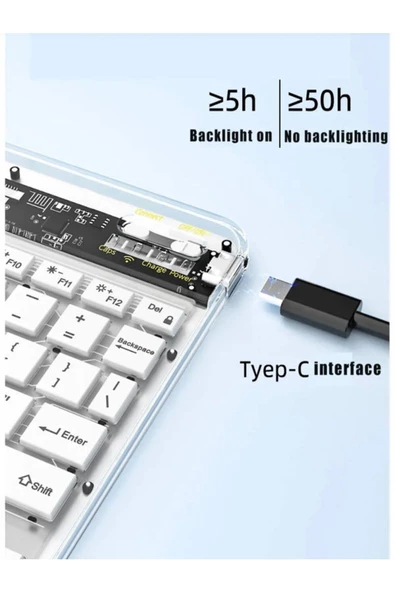 ULTRATEKNO ZR612 Taşınabilir Ultra İnce Tablet Laptop Uyumlu RGB Işıklı Şeffaf Bluetooth Klavye - 4