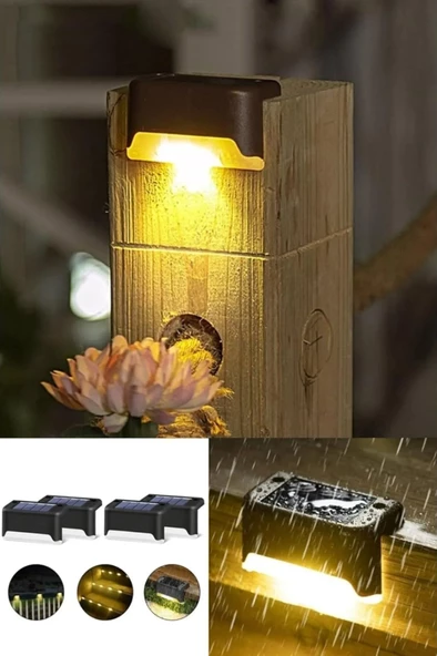 4 Adet L Solar Led Güneş Enerjili Su Geçirmez Köşebent Led Işık Merdiven Veranda - 2