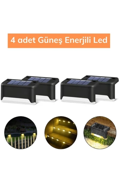 4 Adet L Solar Led Güneş Enerjili Su Geçirmez Köşebent Led Işık Merdiven Veranda