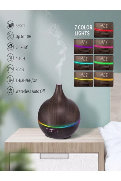 ULTRATEKNO Uzaktan Kumandalı 550ml Aroma Difüzörü Ultrasonik Hava Nemlendirici Buhar Makinesi Rgb 7 Renk Led - 8