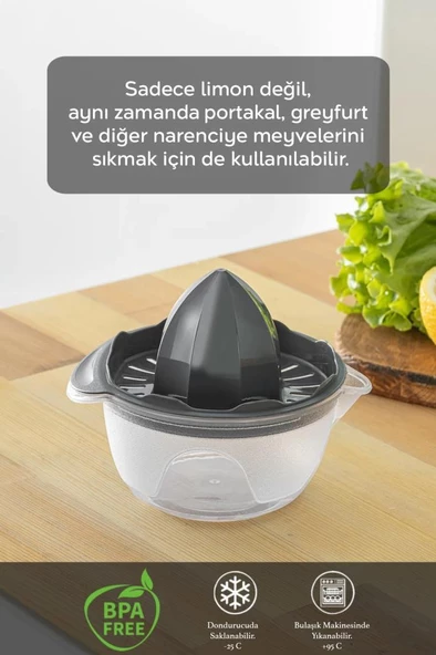 Plastik Hazneli Limon Portakal Narenciye Sıkacağı Gri - 2