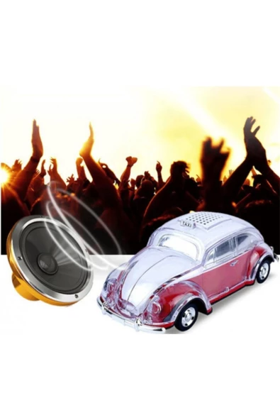 ULTRATEKNO Radyolu Işıklı Nostaljik Volkswagen Araba Bluetooth Hoparlör Fm Aux Tf Destekli Speaker - Siyah - 3