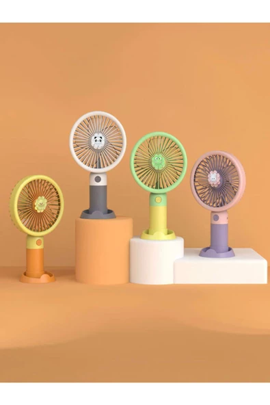 Selldey Ultra Sessiz El Fanı Kablosuz Şarjlı Taşınabilir Vantilatör Emojili Standlı El Fanı - 2
