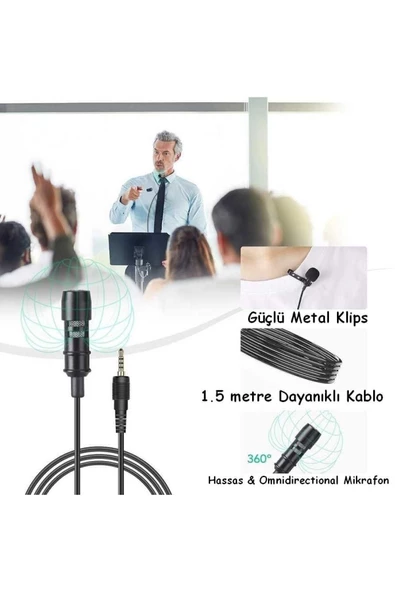 Paleon Ergonomik 1.5metre Youtuber Tiktok Yaka Mikrafonu Kulaklık Aparatlı 3.5mm Hd Ses Kaydı - 3