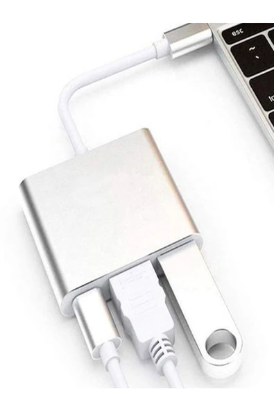 BAYINDIRELEKTRONİK 3in1 Type-C To HDMI Hub Port Adaptör Pd USB 3.0 4K HDMI Çoklayıcı Çevirici Dönüştürücü - 2