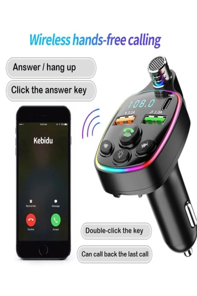 ULTRATEKNO Bluetooth 5.0 FM Transmitter Çift USB 3.1A PD Hızlı Şarj Destekli Mikrofonlu Modülatör - 7