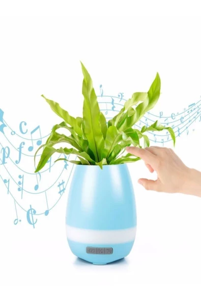 ULTRATEKNO Akıllı Saksı Bluetooth Hoparlör Dokunmatik Işıklı Gece Lambası Mp3 Çalar(MAVİ)