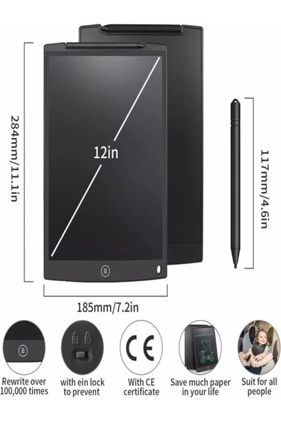 ULTRATEKNO 12" Büyük Boy Dijital Yazı Tahtası Grafik Çizim Tableti 12 Inç Lcd Çocuk Tablet - 2