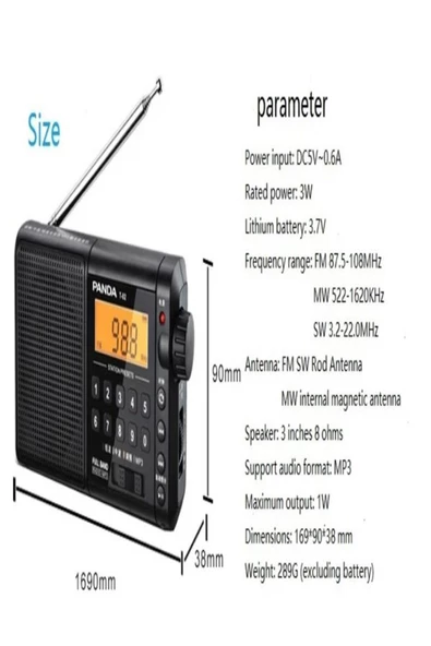ULTRATEKNO Panda T-02 FM AM SW Full Band Radyo Dijital Ekranlı FM TF Kart Destekli MP3 Çalar Radyo - 3