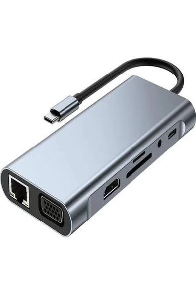 BAYINDIRELEKTRONİK Macbook Pro Air Type C Hub Pd Şarj HDMI Sd Network VGA Girişli 11 In 1 Çevirici Dönüştürücü - 3