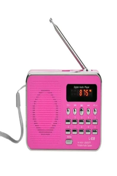ULTRATEKNO Dijital Ekranlı Şarjlı Taşınabilir Radyo Usb Tf Destekli Cep Radyosu L-938 - Pembe - 3