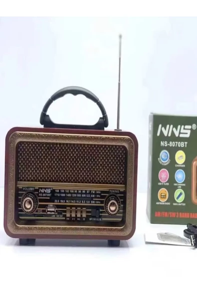 NNS Taşınabilir Nostaljik Fm Radyo Bluetooth Tf Kart Usb Destekli Ahşap Kasa Radyo - Koyu Ahşap - 2