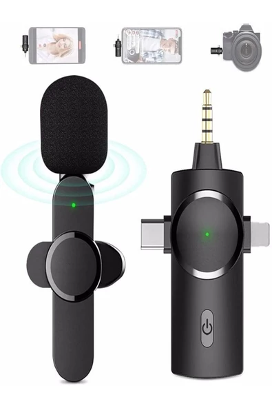 ULTRATEKNO Kablosuz 3in1 Type C - Lightning- 3,5 Mm Tekli Mikrofon Cep Telefonu Yaka Mikrofonu - 2