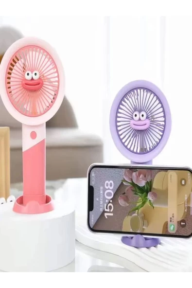 Selldey Ultra Sessiz El Fanı Kablosuz Şarjlı Taşınabilir Vantilatör Emojili Standlı El Fanı