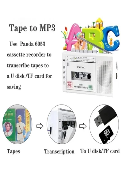 ULTRATEKNO Panda 6503 25W Kaset Çalar Radyo USB/TF  Kaydedici Bant Mikrofon Çok Fonksiyonlu Müzik Çalar - 7