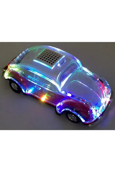 ULTRATEKNO Radyolu Işıklı Nostaljik Volkswagen Araba Bluetooth Hoparlör Fm Aux Tf Destekli Speaker - Siyah - 2
