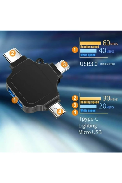 ULTRATEKNO Iphone Type-c Micro Usb 3in1 Usb 3.0 Dişi Mouse Flash Otg Adaptör 3in1 Otg - 3