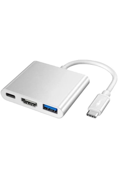 ULTRATEKNO Shaza 3in1 Type-c To Hdmı Hub Port Adaptör Pd Usb 3.0 4k Hdmı Çıkışlı, Gri