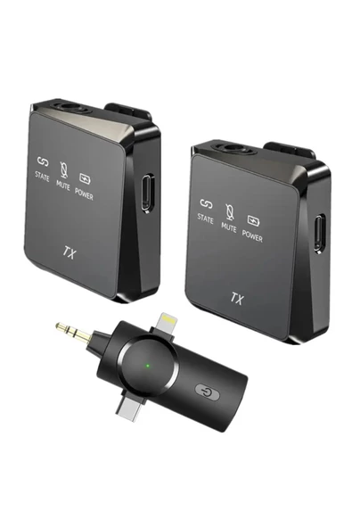 BAYINDIRELEKTRONİK Type-C iPhone Çiftli Kablosuz Yaka Mikrofonu 3in1 Kamera PC Android iOS Uyumlu - 3