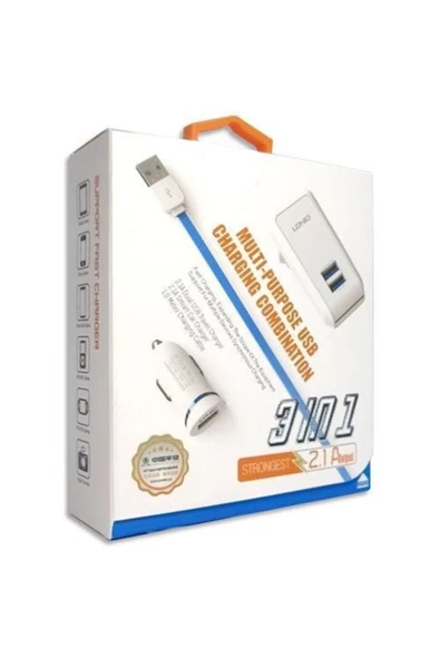 ULTRATEKNO Apple 3in1 Araç Şarjı + Duvar Şarjı + Iphone Şarj Kablosu - 5