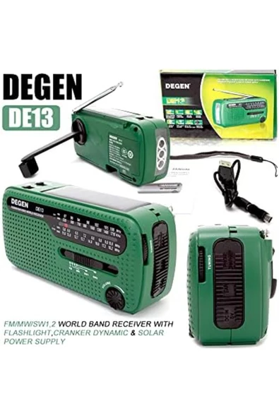 Degen DE13 Crank Güneş Radyosu - Degen DE13 FM SW Alıcı Krank Dinamo Radyo Cep Telefonu Şarj Aleti - 3